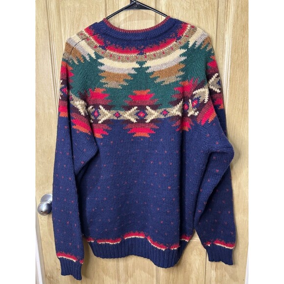 Vintage Woolrich Sweater Large Blue Red Green Pullover Fair Isle Nordic Wool - Picture 3 of 5
